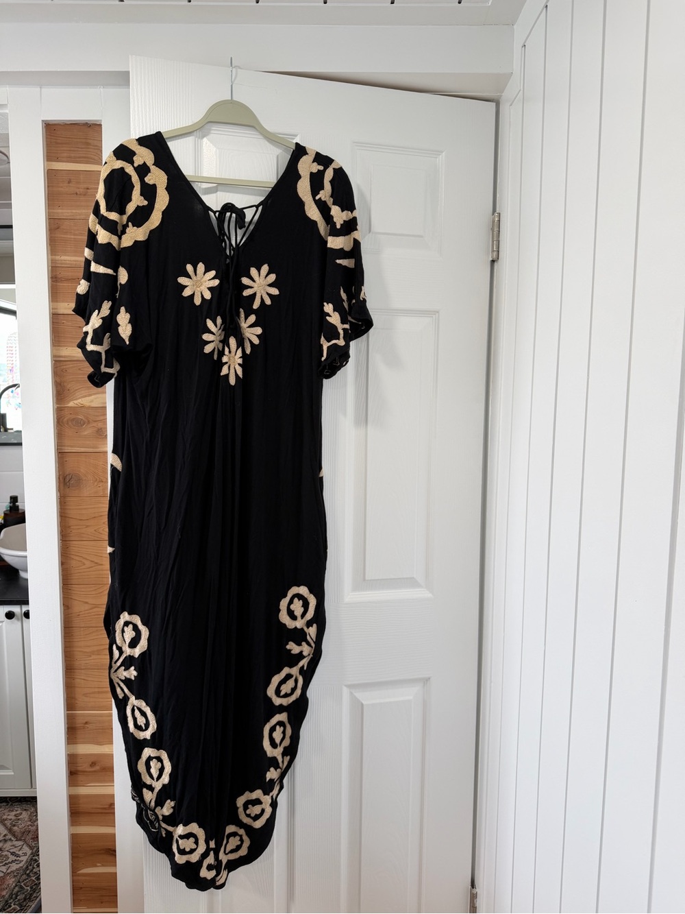Urban Outfitters Black Maxi Dress with Cream Floral Embroidery